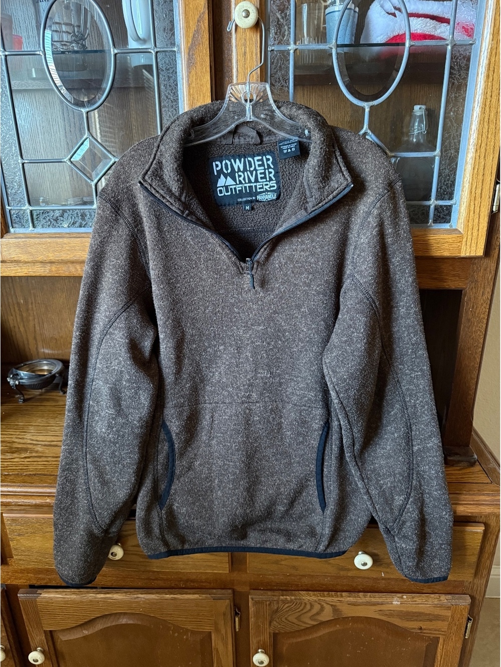 Powder River Outfitters Sweater Fleece Quarter Zip Sz M Brown Heathered